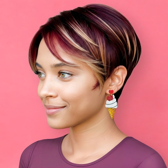 🆕️ Adorable Ice Cream Cone Drop Earrings with Glitter Hearts Fun & Trendy - Picture 4 of 8